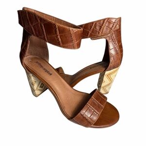 Jeffrey Campbell Lindsay Brown Croc Leather Women Sandals Sz 9.5